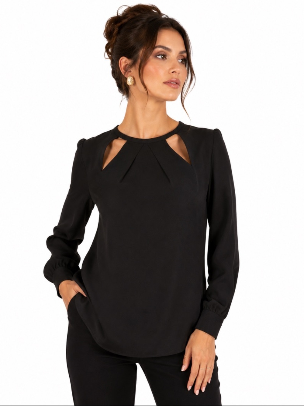 Ramy Brook Black Crew Neck Cut Out Old Money Quiet Luxury Designer Blouse Size S